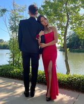 Vestido de noche largo clásico de corte tubo/columna con abertura Y4289